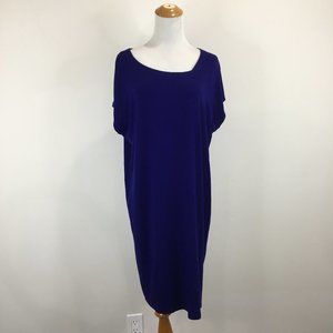 EILEEN FISHER Blue Relaxed Fit Asymmetric Collar Very Short Sleeve Dress